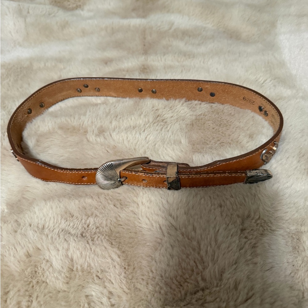 Silver Stone Vintage Leather Belt with Silver Buckle and Silver Animals S/M (28)